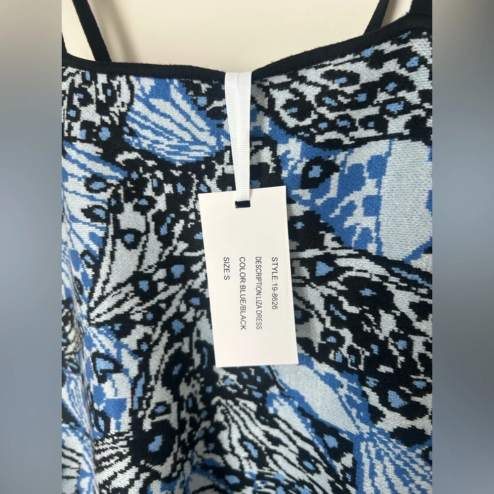 Viral Torn by Ronny Kobo Blue Butterfly Patterned Stretchy Flare Mini Dress - Picture 3 of 4